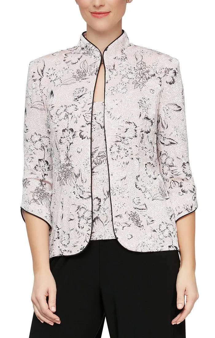 Plus - Printed Glitter Knit Mandarin Neck Twinset with Hook Neck Closure Jacket and Scoop Neck Tank sold by Alex Evenings