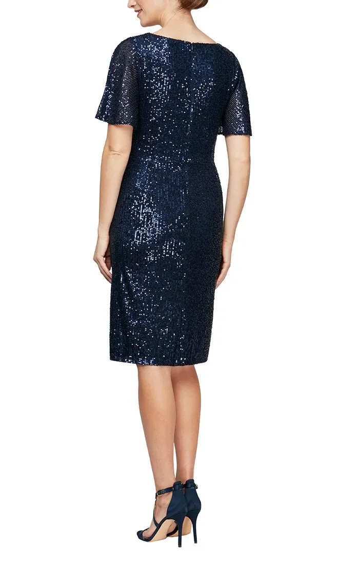 Petite - Surplice Neckline Sequin Dress with Knot Front Detail and Flutter Sleeves sold by Alex Evenings product image thumbnail 2