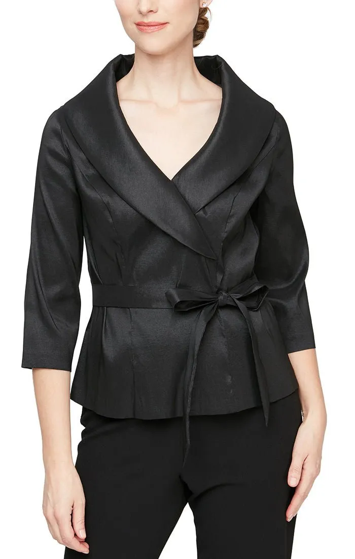 Surplice Stretch Taffeta Blouse with Tie Waist Detail sold by Alex Evenings
