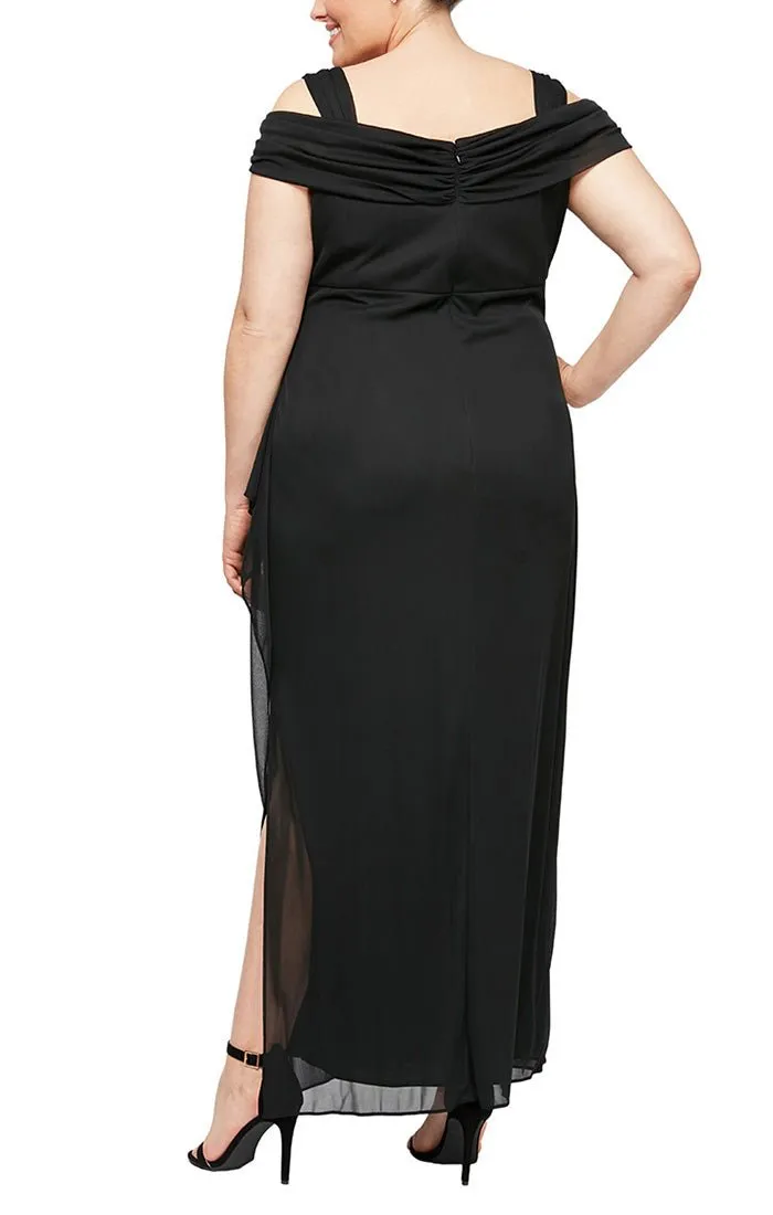 Plus Cold Shoulder Mesh Gown with Cowl Neckline & Overlay Skirt sold by Alex Evenings product image thumbnail 2