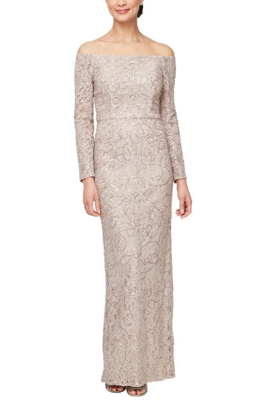 Regular - Off the Shoulder Column Dress with Cording Detail sold by Alex Evenings