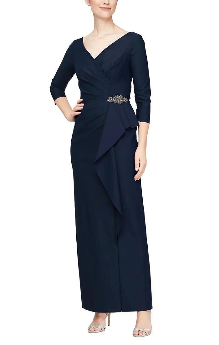 Sheath Compression Dress with Surplice Neckline & Cascade Ruffle Skirt sold by Alex Evenings
