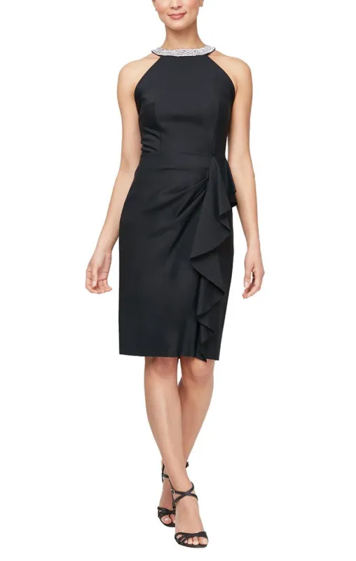 Regular - Halter Neck Compression Dress with Embellished Neckline sold by Alex Evenings