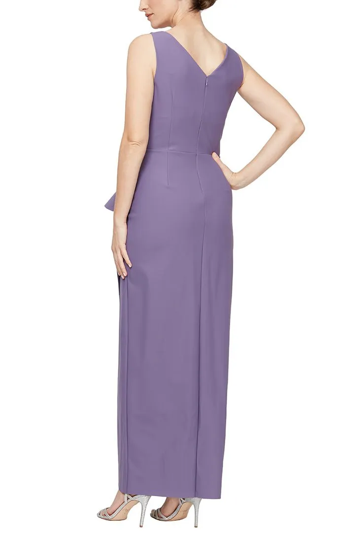 Petite Long Sleeveless Compression Sheath Gown with Surplice Neckline, Cascade Detail Skirt and Beaded Detail at Hip sold by Alex Evenings product image thumbnail 4