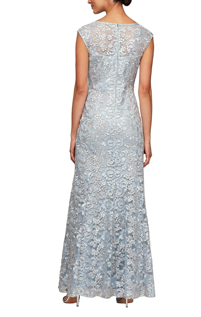 Long Embroidered Fit & Flare Dress with Illusion Neckline and Shawl sold by Alex Evenings product image thumbnail 4