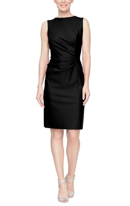Short Sleeveless Sheath Compression Dress with Bow Detail V-Back Detail sold by Alex Evenings