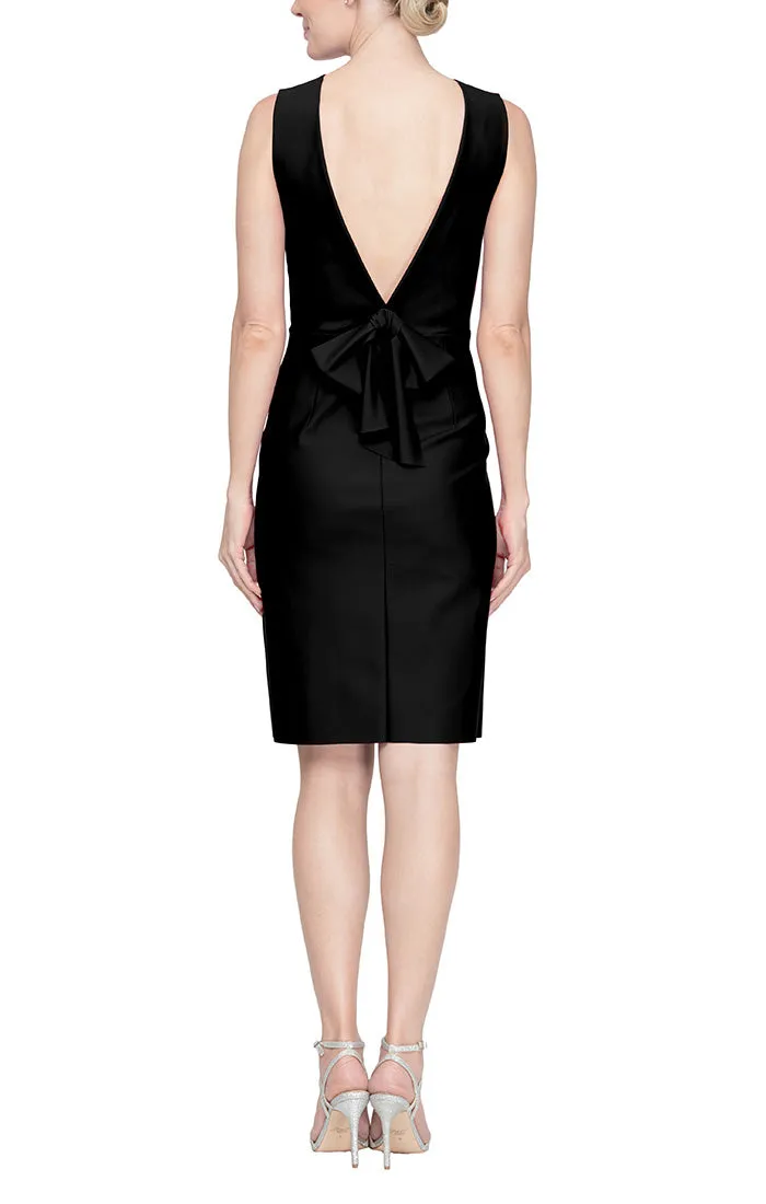 Short Sleeveless Sheath Compression Dress with Bow Detail V-Back Detail sold by Alex Evenings product image thumbnail 2
