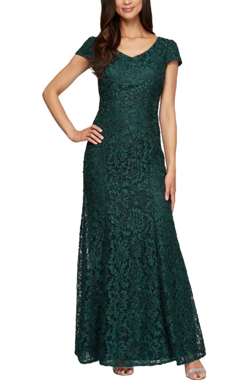 Petite V-Neck Fit & Flare Corded Lace Gown sold by Alex Evenings