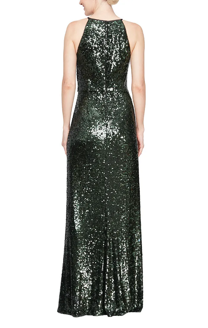 Long Sequin Gown with Halter Neckline and Front Slit sold by Alex Evenings product image thumbnail 2