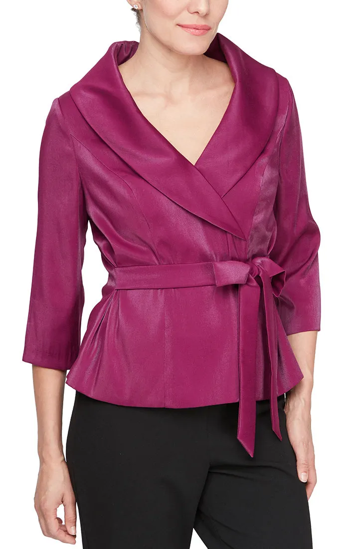 Regular - 3/4 Sleeve Side-Tie Shimmer Blouse with Collar sold by Alex Evenings