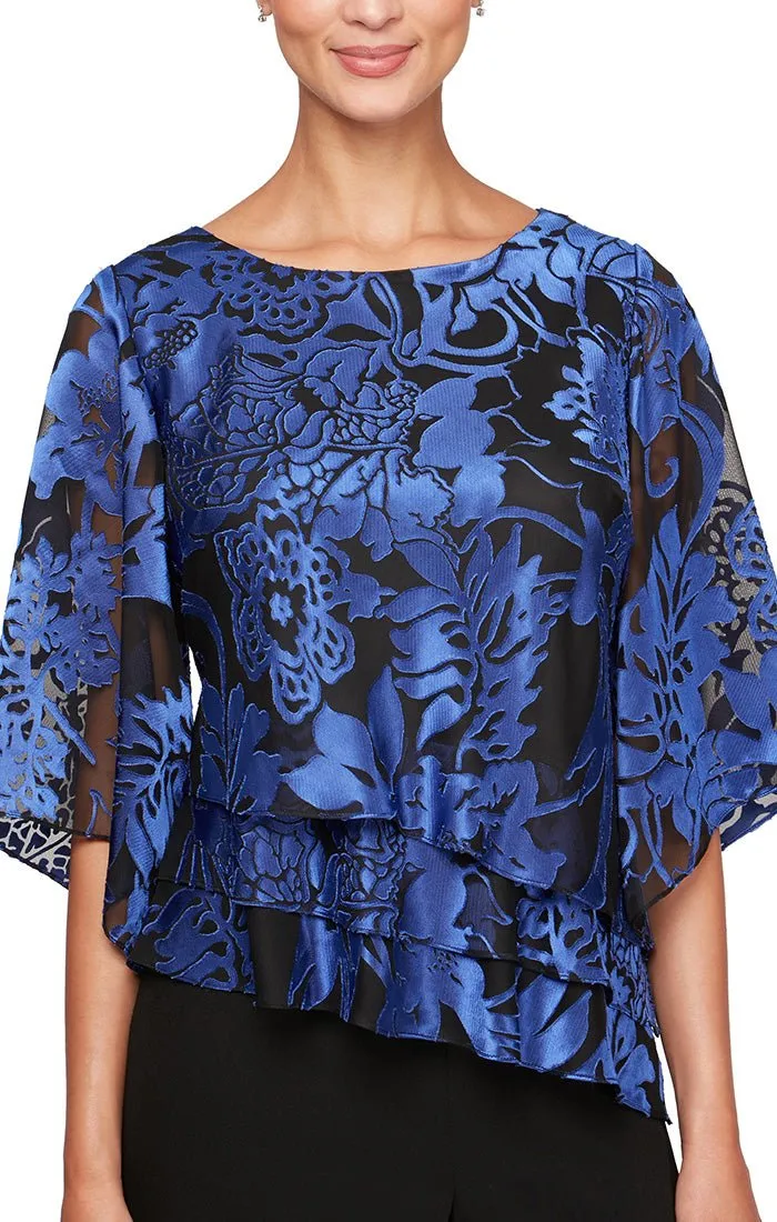 Regular - 3/4 Sleeve Chiffon Printed Blouse With Illusion Sleeves and Asymmetric Triple Tier Hem sold by Alex Evenings product image thumbnail 5