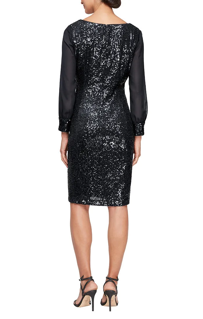 Plus - Square Neck Sequin Sheath Dress with Long Illusion Chiffon Sleeves sold by Alex Evenings product image thumbnail 2