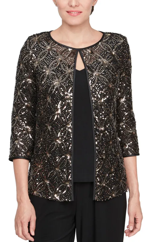 Petite - Sequin Mock Twinset with Attached Hook Neck Jacket sold by Alex Evenings