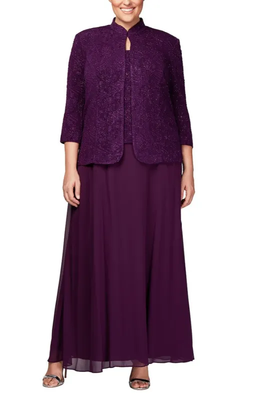 Plus - Glitter Jacquard Knit Jacket Dress with Mandarin Neckline sold by Alex Evenings