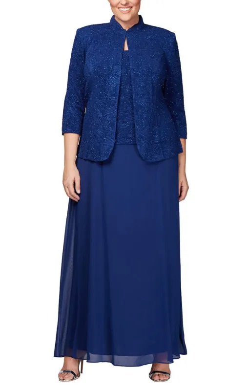 Plus - Glitter Jacquard Knit Jacket Dress with Mandarin Neckline sold by Alex Evenings