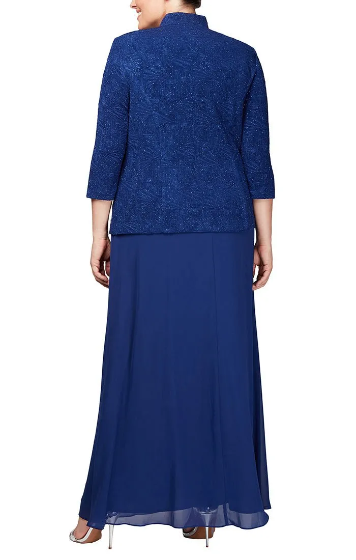 Plus - Glitter Jacquard Knit Jacket Dress with Mandarin Neckline sold by Alex Evenings product image thumbnail 3