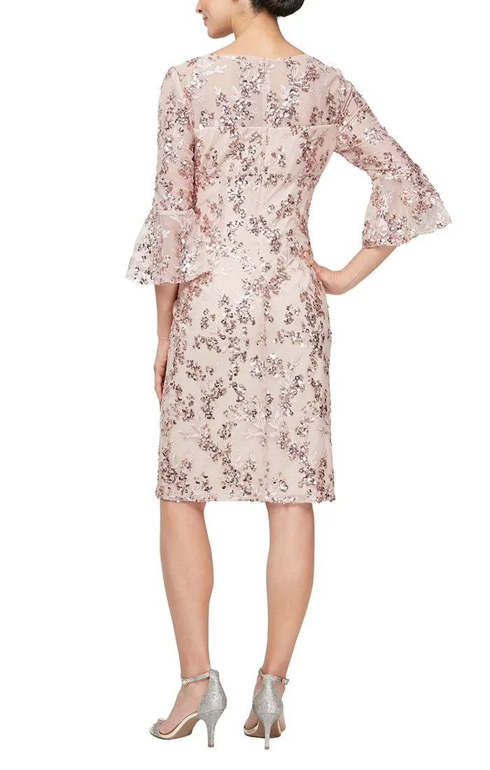 Regular - Embroidered Sequin Lace Sheath Dress with 3/4 Bell Sleeves sold by Alex Evenings product image thumbnail 2
