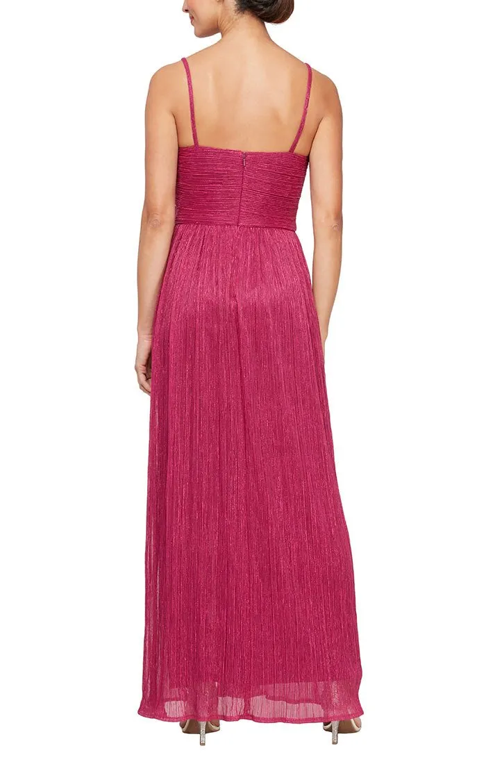 Regular - Long Spaghetti Strap Metallic Knit Gown with Surplice Neckline & Front Slit sold by Alex Evenings product image thumbnail 2