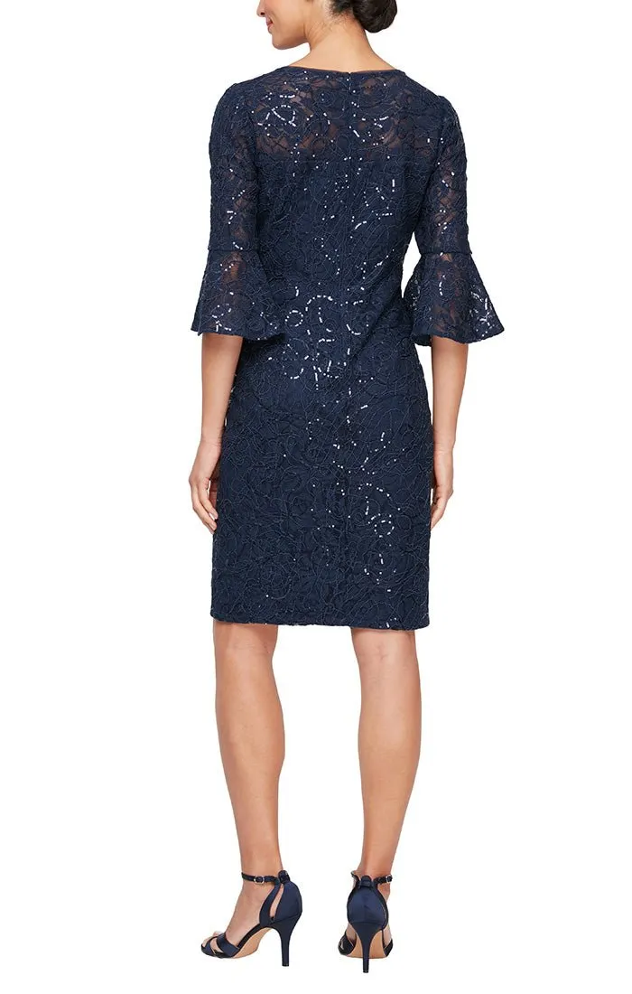 Petite - Sequin Sheath Dress with Illusion Neckline & Bell Sleeves sold by Alex Evenings product image thumbnail 2