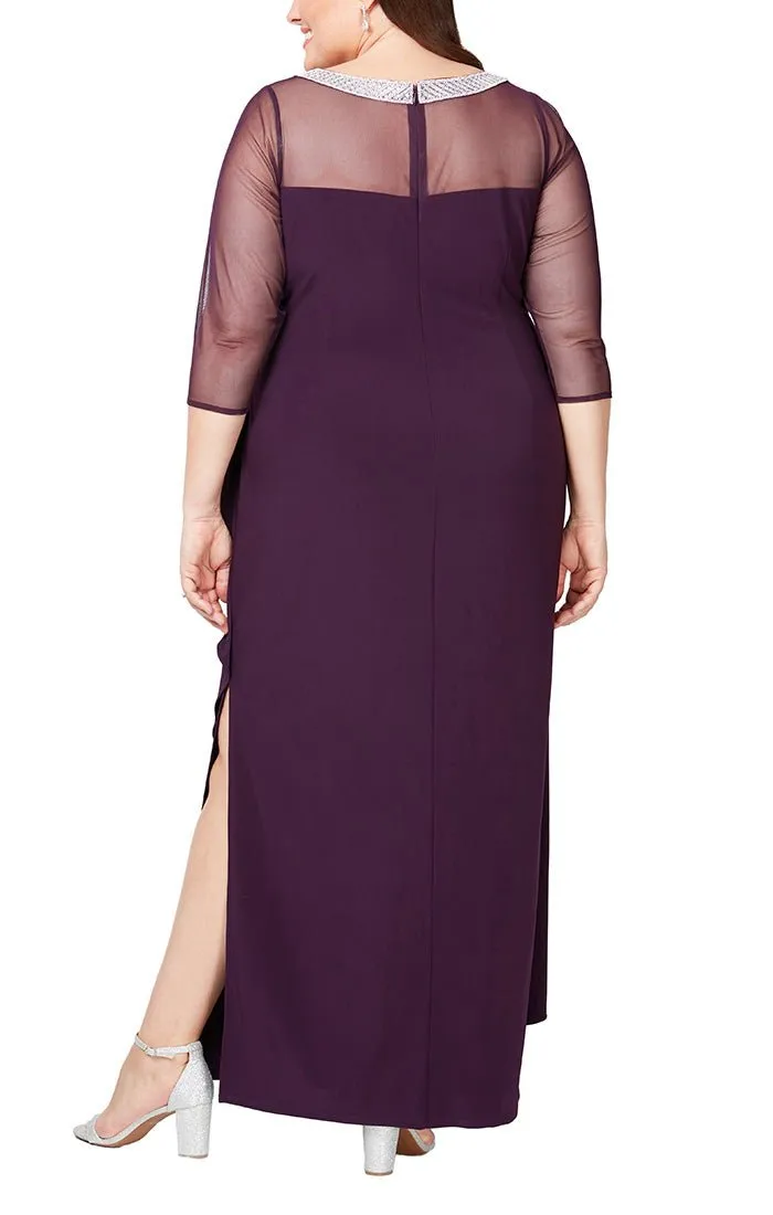 Plus Long Matte Jersey Illusion 3/4 Sleeve Side Ruched Dress with Embellished Neckline sold by Alex Evenings product image thumbnail 4