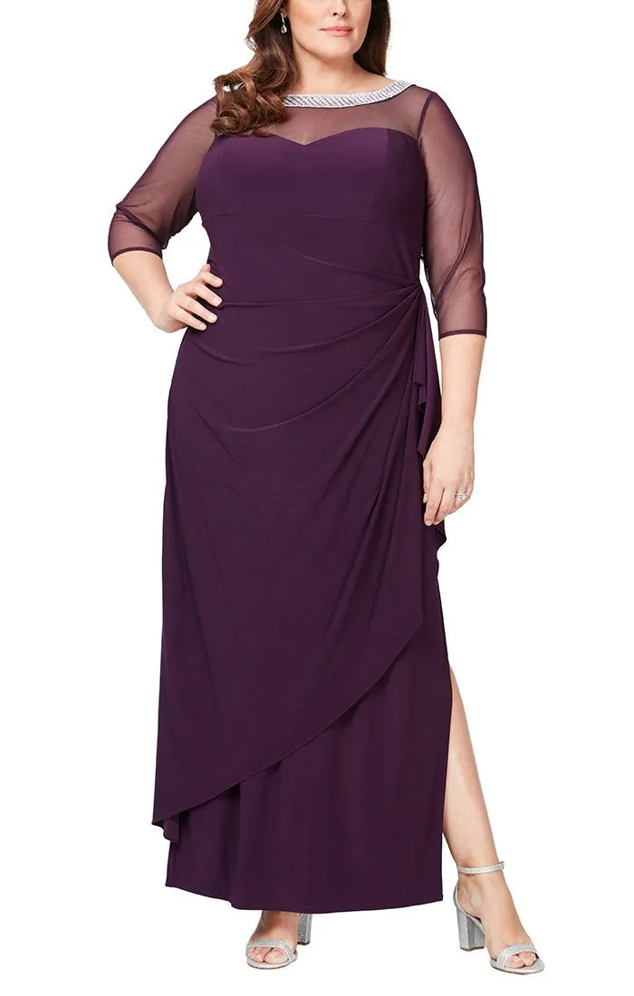 Plus Long Matte Jersey Illusion 3/4 Sleeve Side Ruched Dress with Embellished Neckline sold by Alex Evenings product image thumbnail 3