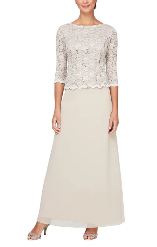 Regular - Long Gown with Sequin Lace Bodice & Chiffon Skirt sold by Alex Evenings
