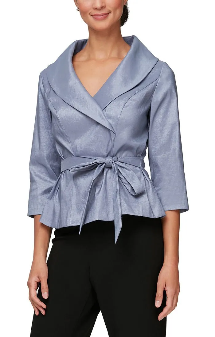 3/4 Sleeve Surplice Stretch Taffeta Blouse with Tie Waist Detail sold by Alex Evenings