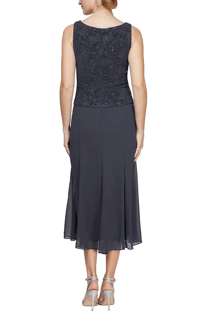 Regular - Glitter Jacquard Knit Jacket Dress with Tea-Length Mesh Skirt sold by Alex Evenings product image thumbnail 4