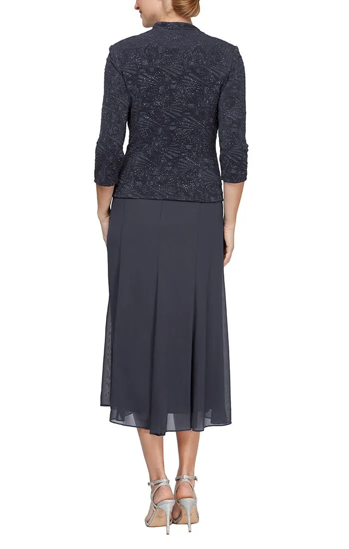 Regular - Glitter Jacquard Knit Jacket Dress with Tea-Length Mesh Skirt sold by Alex Evenings product image thumbnail 3