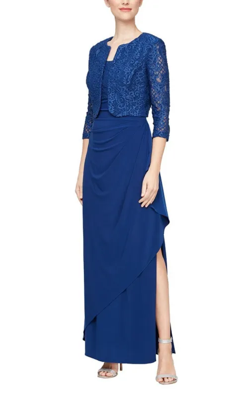 Regular - Empire Waist Bolero Jacket Dress with Open Jacket and Cascade Detail Skirt sold by Alex Evenings