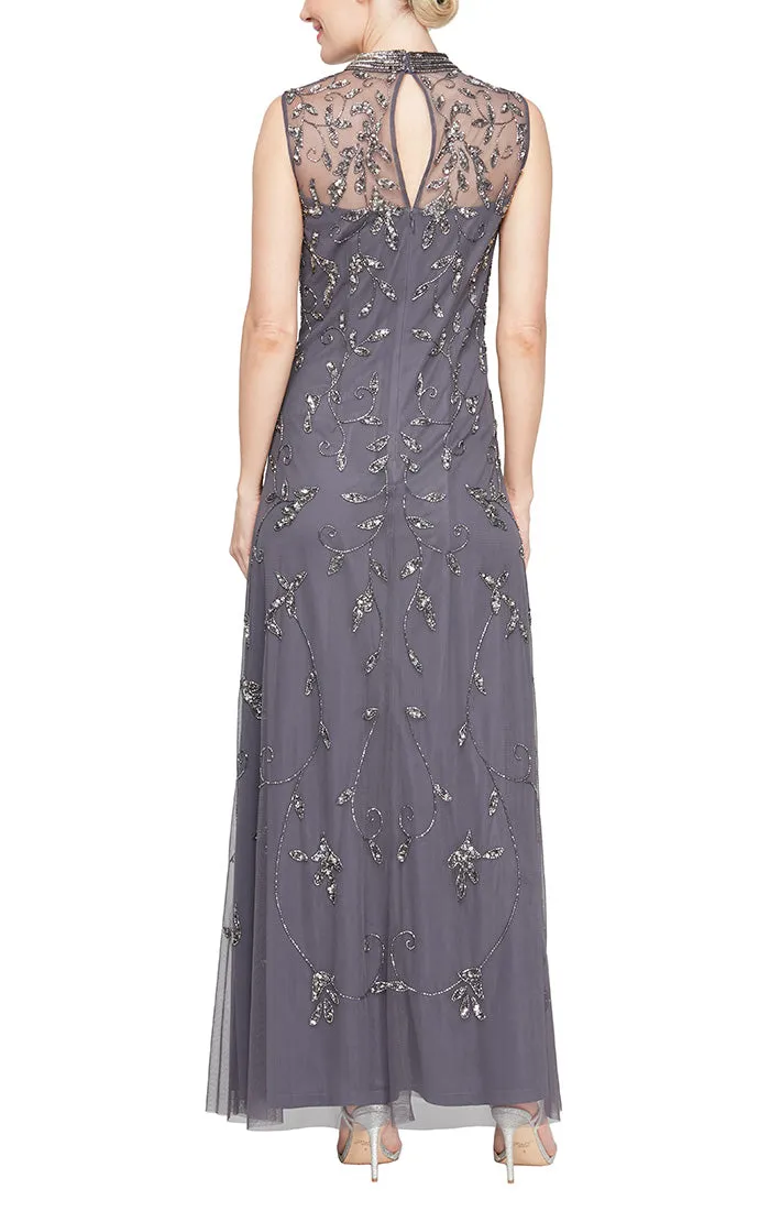 Long Sleevelss Hand Beaded Dress with Illusion Sweetheart Neckline sold by Alex Evenings product image thumbnail 2