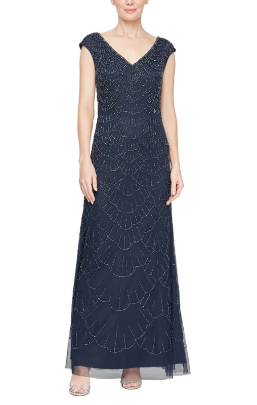 Regular - Long Sleeveless Hand Beaded Dress with V-Neckline sold by Alex Evenings