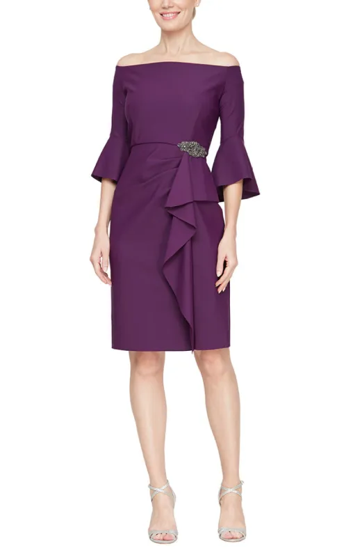 Regular - Compression Off-the-Shoulder Party Dress with Bell Sleeves sold by Alex Evenings