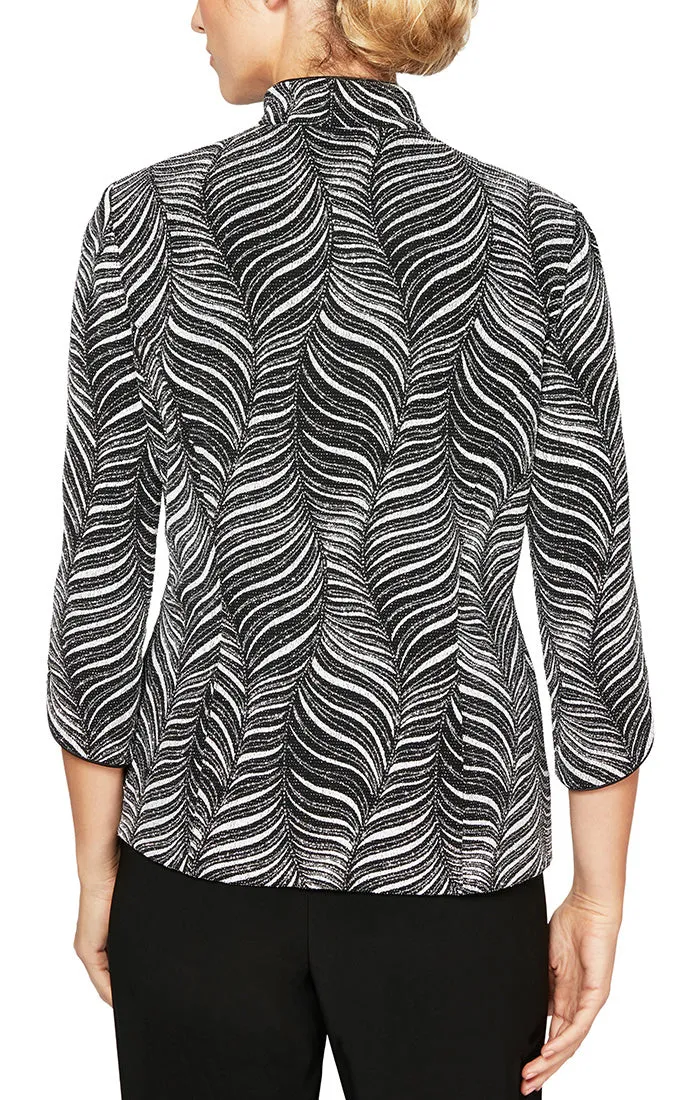 3/4 Sleeve Printed Glitter Knit Twinset with Mandarin Neck Jacket sold by Alex Evenings product image thumbnail 3