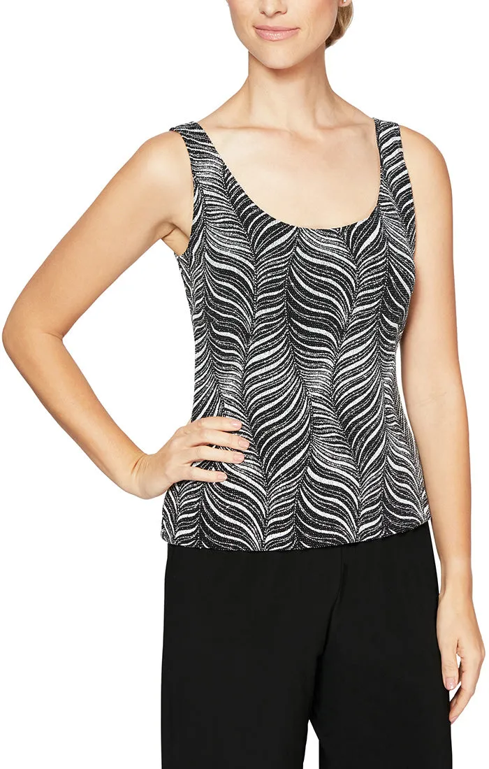 3/4 Sleeve Printed Glitter Knit Twinset with Mandarin Neck Jacket sold by Alex Evenings product image thumbnail 2