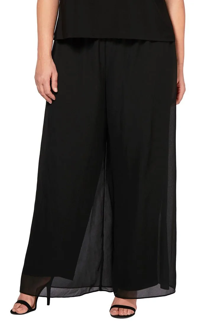 Plus Straight Leg Pant with Georgette Split Leg Overlay sold by Alex Evenings