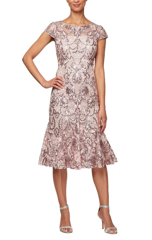 Regular - Fit & Flare Party Dress with Illusion Neckline & Sequin Detail sold by Alex Evenings