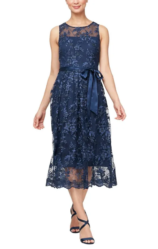 Regular - Embroidered Sleeveless Dress with Tie Belt sold by Alex Evenings