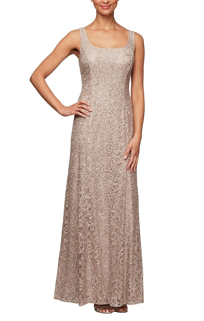 Regular - Sequin Lace Long A-Line Dress with 3/4 Sleeve Illusion Jacket sold by Alex Evenings product image thumbnail 5