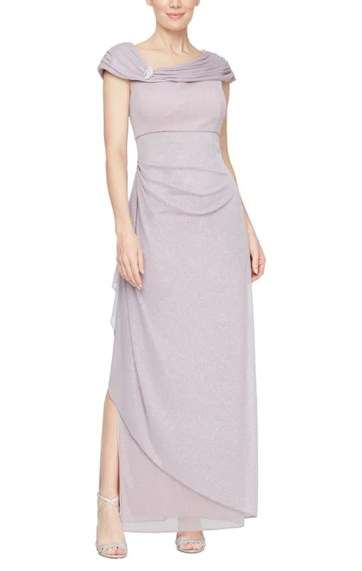 Glitter Mesh Sleeveless L-Neck Dress sold by Alex Evenings