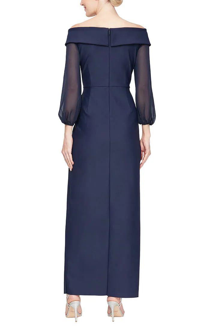 Plus - Off the Shoulder Compression Dress with Illusion Sleeves, Cascade Ruffle Skirt and Front Slit sold by Alex Evenings product image thumbnail 2