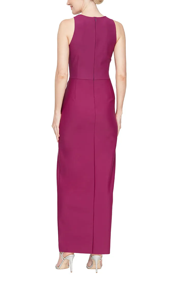 Petite Long Sleeveless Compression Dress with Cutaway Halter Neckline and Cascade Detail Skirt sold by Alex Evenings product image thumbnail 2
