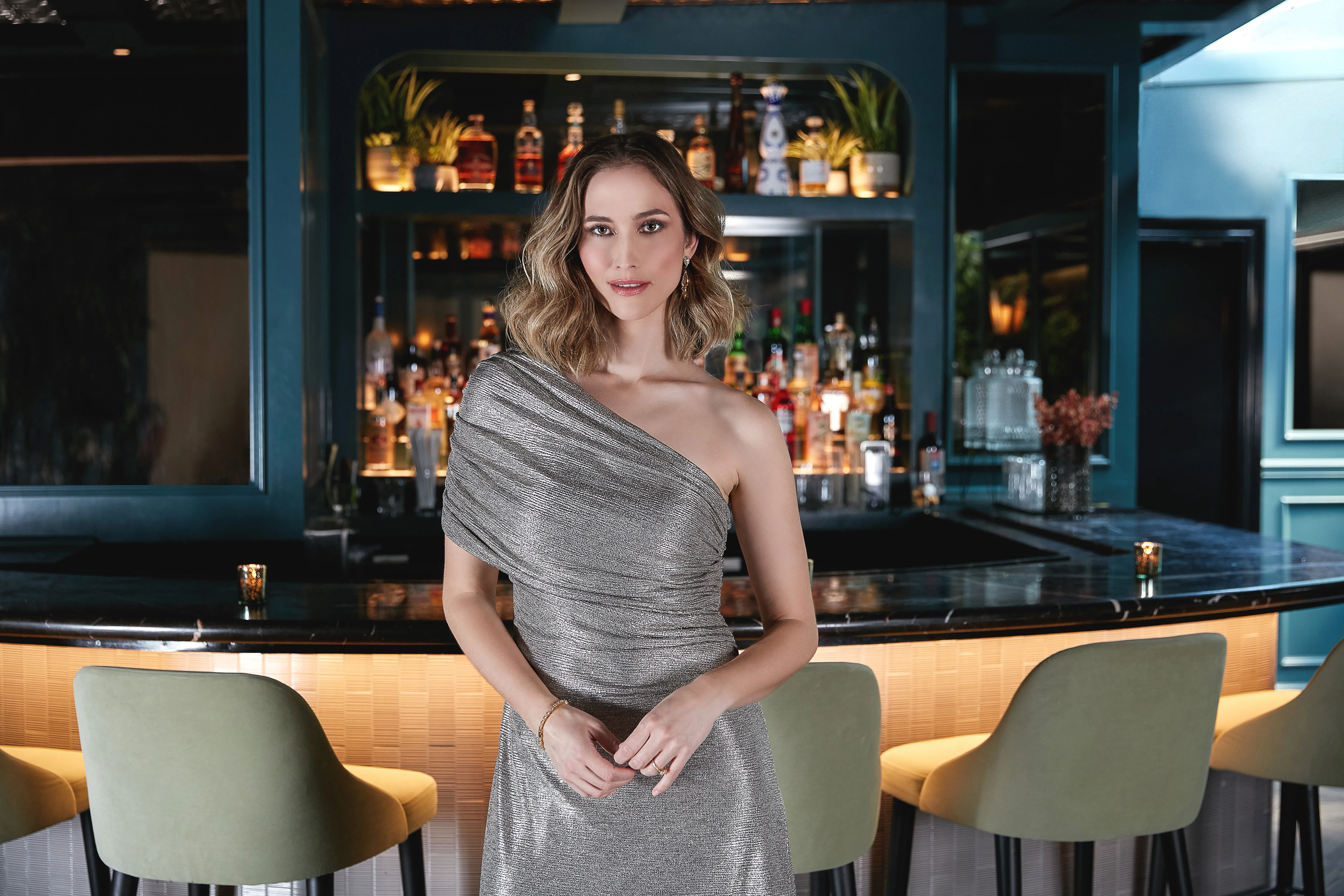 Regular - One Shoulder Metallic Knit Gown with Ruched Detail sold by Alex Evenings product image thumbnail 4