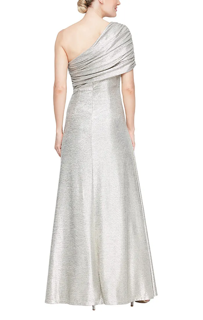 Regular - One Shoulder Metallic Knit Gown with Ruched Detail sold by Alex Evenings product image thumbnail 2