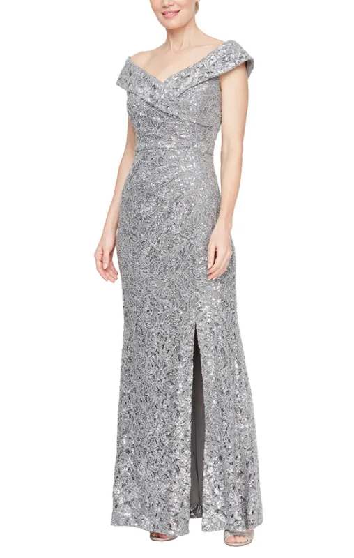 Plus - Off-the-Shoulder Corded Lace Long Gown with Sequin Detail sold by Alex Evenings