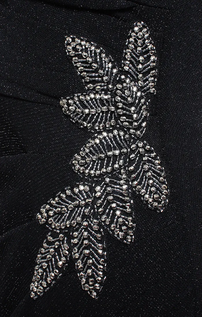 Petite - Long Off the Shoulder Metallic Knit Dress with Beaded Hip Detail and Front Slit sold by Alex Evenings product image thumbnail 2