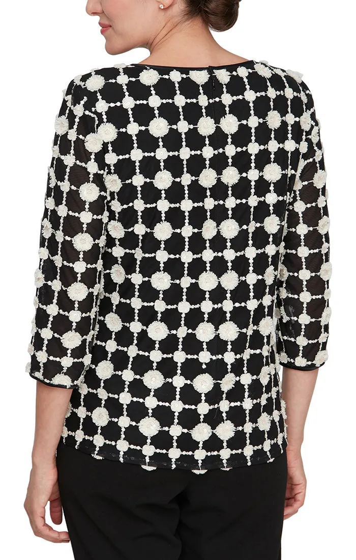 3/4 Sleeve Embroidered Mock Twinset with Attached Jacket and Hook Neck Closure sold by Alex Evenings product image thumbnail 2