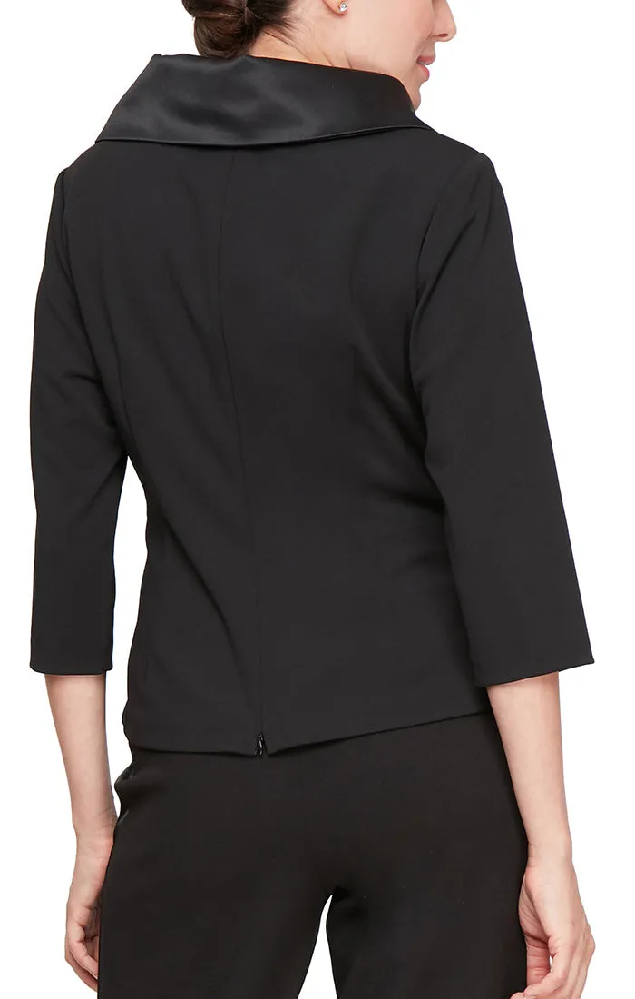 Plus - 3/4 Sleeve Stretch Crepe Blouse with Satin Collar and Tie Waist Detail sold by Alex Evenings product image thumbnail 2
