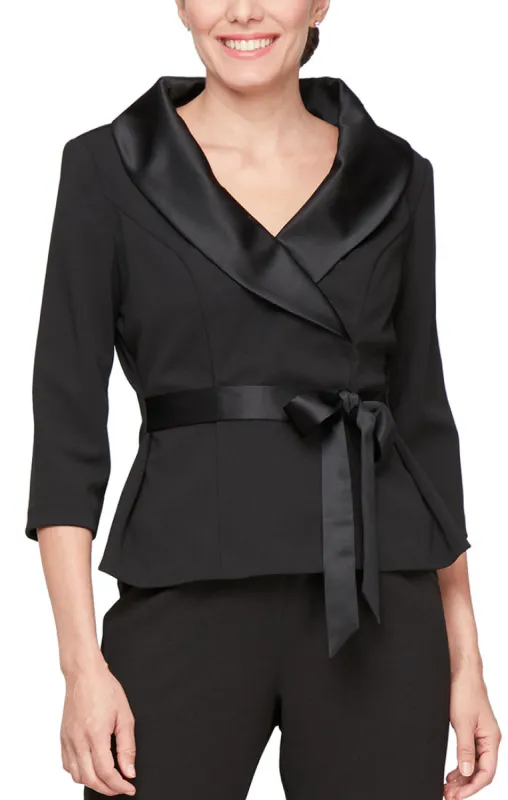 Plus - 3/4 Sleeve Stretch Crepe Blouse with Satin Collar and Tie Waist Detail sold by Alex Evenings