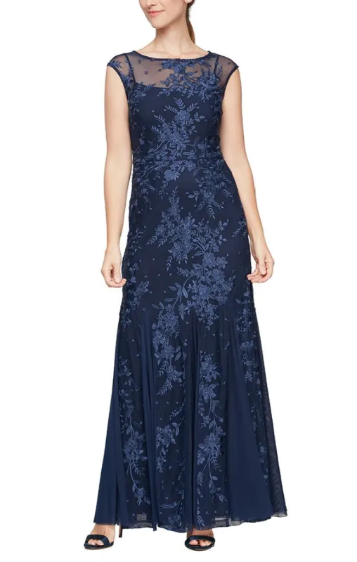 Petite - Embroidered Gown with Illusion Neckline & Godet Detail Skirt sold by Alex Evenings